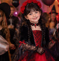 Sukienka Wampirzycy dla Dziewczynki na Halloween – Gotycki Kostium z Koronką i Welonem