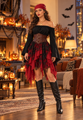 Kostium Piratki Damski – Czarno-Czerwony z Gorsetem | Strój na Halloween